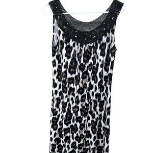 Dana Buchman Women Dress Size Small Cheetah Print Knit Collar Pre-owned